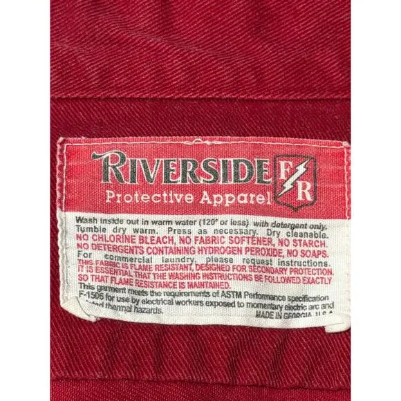 Riverside Protective Apparel FR Shirt Mens XL Red LS Button Down Heavy Workwear - Picture 4 of 8